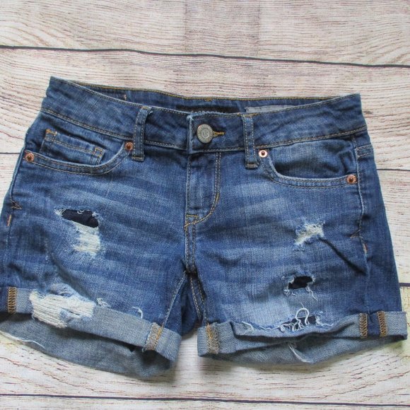 Aeropostale Distressed Midi Denim Shorts - Picture 3 of 10